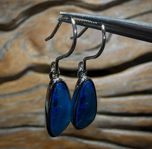 Sterling Silver - Large Split Picture Pattern Australian Boulder Opal Doublet Hook Earrings