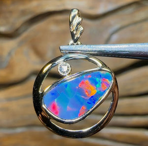 14k Gold - Queensland Boulder Doublet Opal Pendant with Diamond - Opal Whisperers