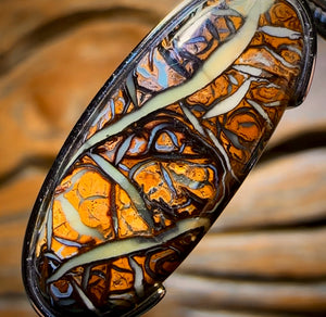 Daddy Dreamtime Sterling Silver - UNISEX Solid Top Tribal Boulder Opal Pendant