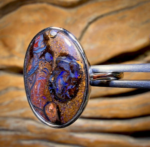 Bargain Card! Sterling Silver - Solid Tribal Boulder Opal Ring