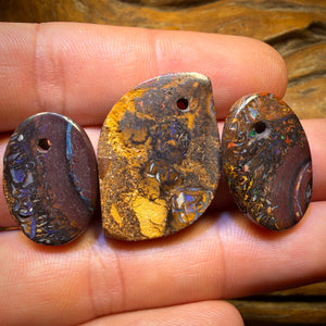 Bargain Card! 85.9cts - 3x Drilled Queensland Boulder Opals. BARGAIN Wholesale Parcel