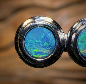 Sterling Silver - Australian Boulder Opal Doublet Stud Earrings Blue/Green. Bulk Listing