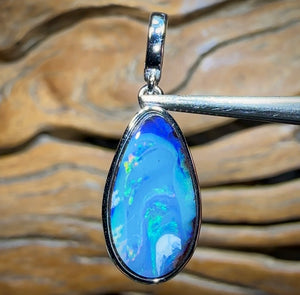 Sterling Silver - “Polar Bear”SOLID Australian Boulder Opal Pendant - Opal Whisperers
