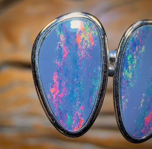 Sterling Silver - Large and Fire Red Australian Boulder Opal Doublet Stud Earrings