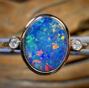 Bague double en or 14 carats et opale boulder du Queensland