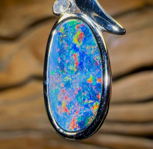 Sterling Silver - Queensland Boulder Opal Doublet Pendant with Red - Opal Whisperers