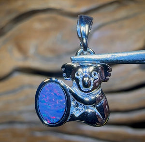 Sterling Silver - Red/Multi Boulder Opal Doublet Koala Pendant. Multiple Available - Opal Whisperers