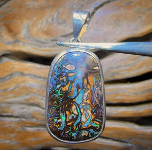 Tribal Daddy Sterling Silver - Solid Tribal Boulder Opal UNISEX Pendant