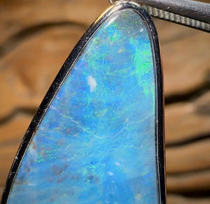 Sterling Silver - SOLID Australian Boulder Opal Pendant Hand Made Full Face Colour - Opal Whisperers