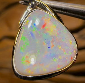 14k “The Artist’s Garden at Giverny” White Gold - Solid South Australian Dark Opal Pendant