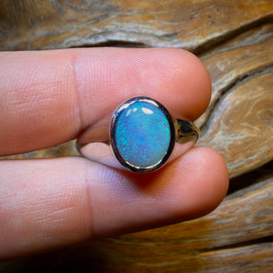 Sterling Silver - Unisex SOLID South Australian Dark Opal Ring