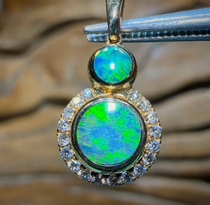 14k Gold - Australian Boulder Opal Doublet Pendant. Diamond Inlay Style - Opal Whisperers