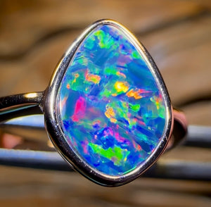 Top Sterling Silver - Queensland Boulder Opal Doublet Ring - Opal Whisperers