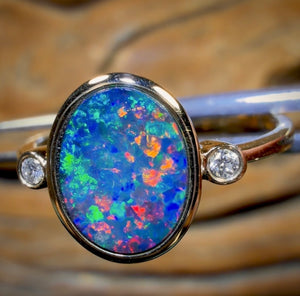 Bague double en or 14 carats et opale boulder du Queensland