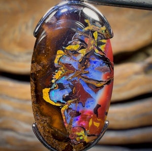 Sterling Silver - Solid Tribal Boulder Opal Pendant UNISEX