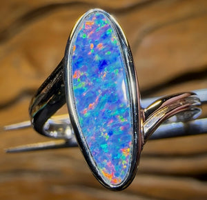 Sterling Silver - Queensland Boulder Opal Doublet Ring Good Size, Great Colour - Opal Whisperers