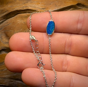 Sterling Silver - Australian Boulder Doublet Opal Bracelet Top Blue Larger Stone