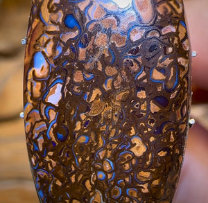 22.2cts - Great Tribal Pattern, Nice Oval Cut Queensland Boulder Opal - Opal Whisperers