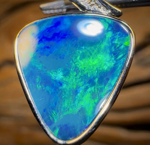 14k White Gold - Queensland Boulder Opal Doublet Pendant