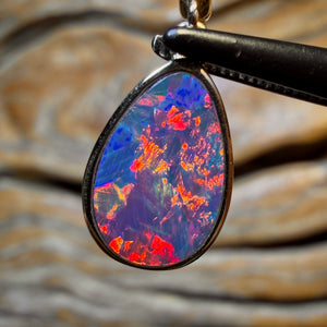 14k Gold - Top, Top, Top Red Queensland Boulder Opal Doublet Pendant with Diamond Pearl Enhancer
