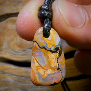 26 x 15mm - Pastel Picture Drilled Boulder Opal Pendant w/ Eco Friendly Vegan Cord