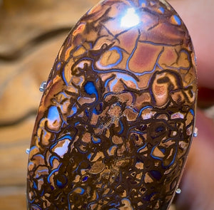 22.2cts - Great Tribal Pattern, Nice Oval Cut Queensland Boulder Opal - Opal Whisperers