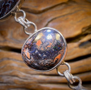 Sterling Silver -“Fob Style” Solid Australian Boulder Opal Bracelet One Only