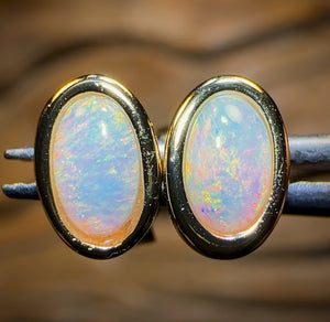 Sterling Silver - South Australian Crystal Opal Stud Earrings Red/Multi. Bulk Listing