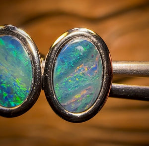 Sterling Silver - Australian Boulder Opal Doublet Stud Earrings Green/Blue. Bulk Listing