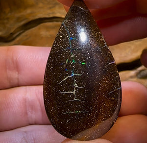 43.4cts - “Opal Web Tear Drops” Australian Boulder Opal Pair - Opal Whisperers
