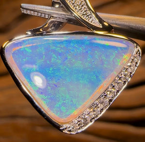 “The Best” 14k White Gold - Solid South Australian Crystal Opal Pendant - Opal Whisperers