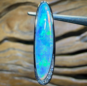 14k “Electric Malibu” White Gold - Solid South Australian Crystal Opal Pendant