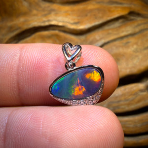 Broad Red Rainbow Flash Sterling Silver - Queensland Boulder Opal Doublet Pendant