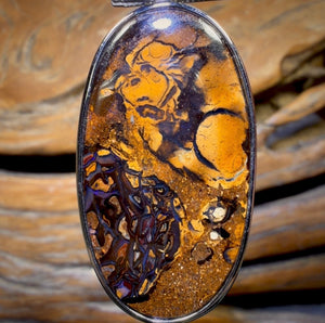 Sterling Silver - Solid Tribal Boulder Opal Pendant UNISEX