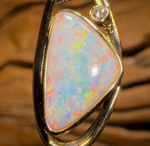 14k Gold - Top Quality Solid South Australian Crystal Opal Pendant with Red