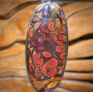 Sterling Silver - Solid Tribal Boulder Opal Pendant UNISEX