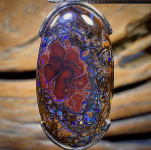 Sterling Silver - Solid Tribal Boulder Opal Pendant UNISEX