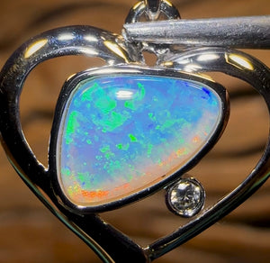 14k White Gold - Solid South Australian Crystal Opal Pendant - Opal Whisperers