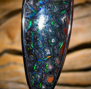 Sterling Silver - “Electric Black” Tribal Boulder Opal UNISEX Pendant