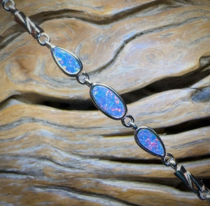 Sterling Silver - Australian Boulder Doublet Opal Bracelet