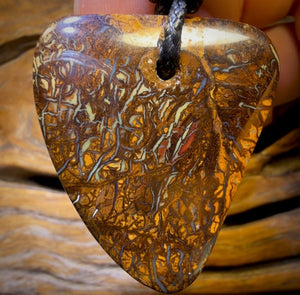 41 x 35mm - Drilled Boulder Opal Pendant w/ Eco Friendly Vegan Cord