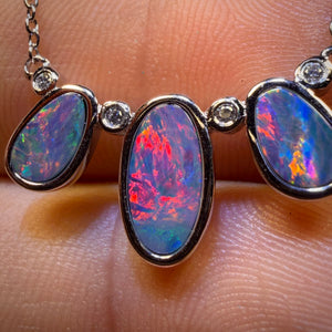 Sterling Silver - “3x the Fire” Queensland Boulder Opal Doublet Pendant w/ Necklace. ONE OFF IN RED FIRE