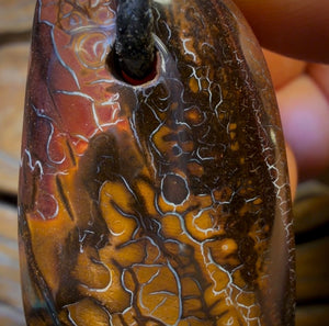 47 x 24mm - Drilled Boulder Opal Pendant w/ Eco Friendly Vegan Cord