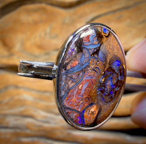 Bargain Card! Sterling Silver - Solid Tribal Boulder Opal Ring