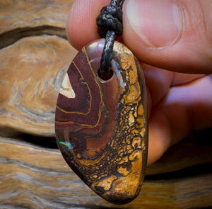 45 x 25mm - Drilled Boulder Opal Pendant w/ Eco Friendly Vegan Cord