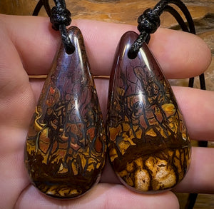 Large Drilled Boulder Opal Pendant Pair w/ Eco Friendly Vegan Cords