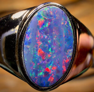 Sterling Silver - Queensland Boulder Opal Doublet Ring UNISEX Fire