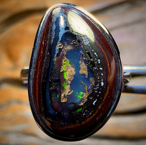 KERNEL MUMMY Sterling Silver - Super Rare Solid Yowah Nut Kernel Opal Ring WOW