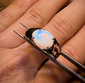 Sterling Silver - UNISEX Large South Australian Crystal SOLID Opal Ring