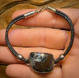 Unique -Solid Australian Boulder Opal Bracelet w/ leather